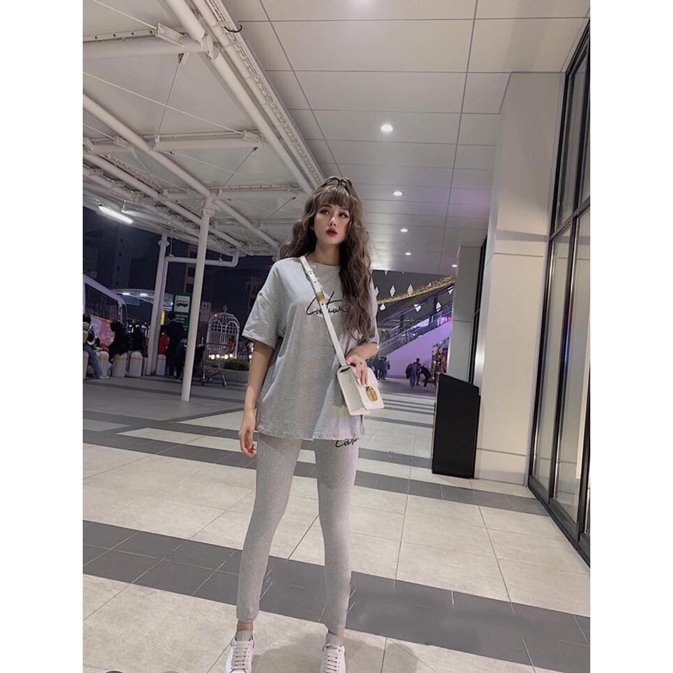 Set Bộ Thể Thao Thun QC Thêu Chữ Siêu Hot Chất Vải Đẹp Co Giãn Form Đẹp Tôn Dáng Siêu Sang