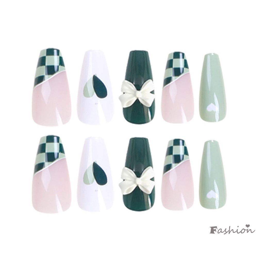 Bộ 24 Móng Tay Giả Dáng Dài Màu Xanh Lá Che Phủ Toàn Diện Có Thể Tháo Rời Kèm Keo Dán Thạch/ Móng Tay Nhân Tạo Cho Nữ &amp; Bé Gái