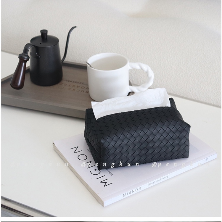 Hộp Đựng Khăn Giấy Bằng Da Bện Họa Tiết Da Phong Cách Bắc Âu Hiện Đại Trang Trí Nhà Cửa