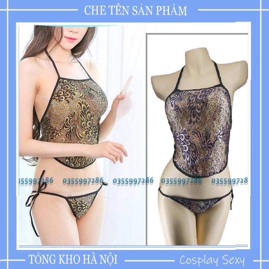 Áo Yếm Hở Lưng Sexy Nữ Chất Lụa Phối Ren Cột Dây Gợi Cảm - Yếm Ngủ Tân Nương Kèm Quần Lót Lọt Khe - Y800 - Ivyshop