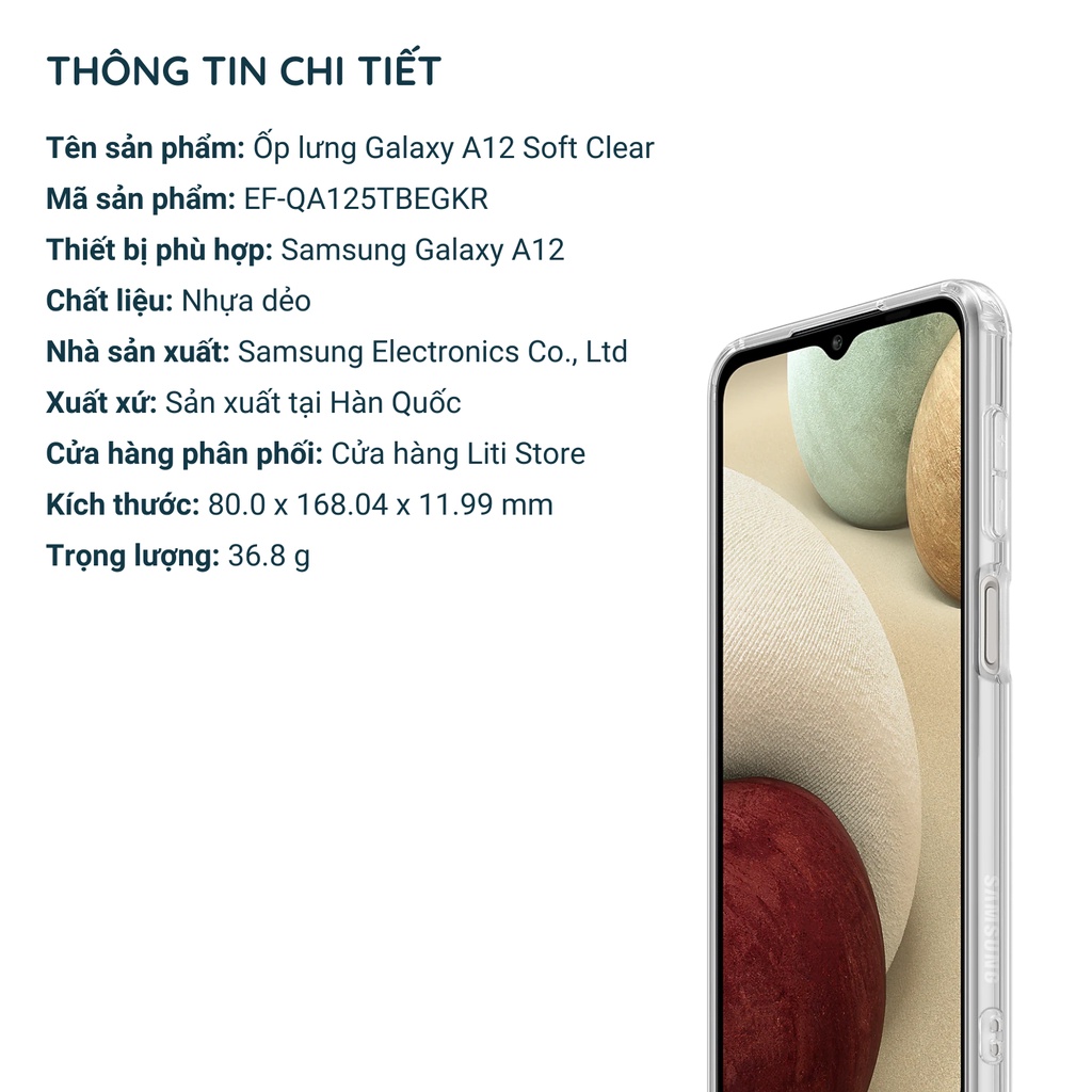 Ốp lưng trong suốt Soft Clear Cover cho Galaxy A12