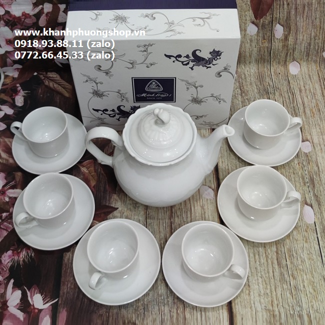 Bộ bình tách trà sứ trắng Minh Long - bộ bình trà sứ trắng Minh Long