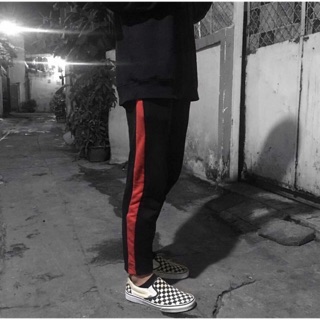 Stripped pant - Quần 1 sọc đỏ - Đen