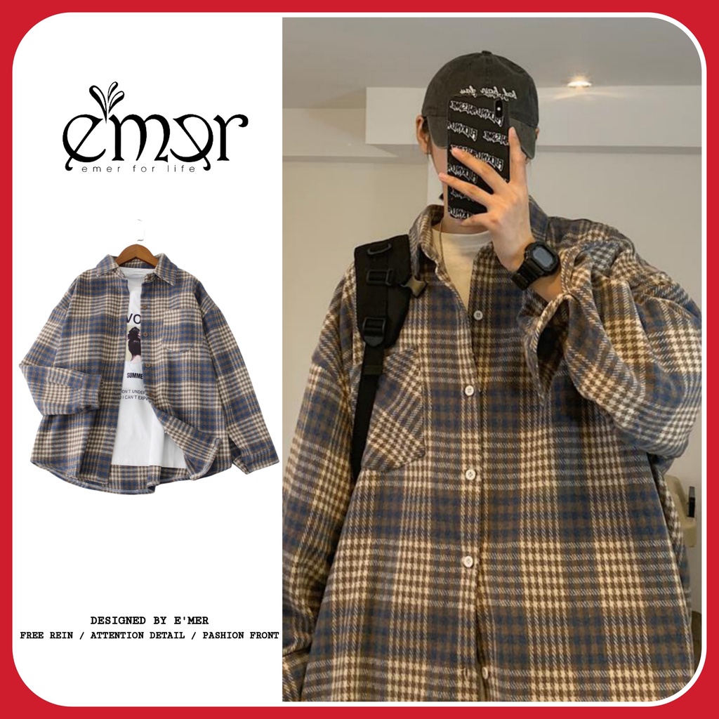❀▫Áo Sơ Mi KẺ CARO Nam Nữ Dài Tay Phong Cách Hàn Quốc Chất Dạ Dày Dặn Form Rộng Thời Trang