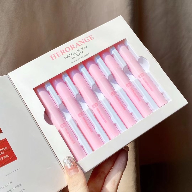 Set 6 Son Kem HERORANGE Heo Hồng Lâu Trôi - Màu Hot Trend - Nội Địa Trung