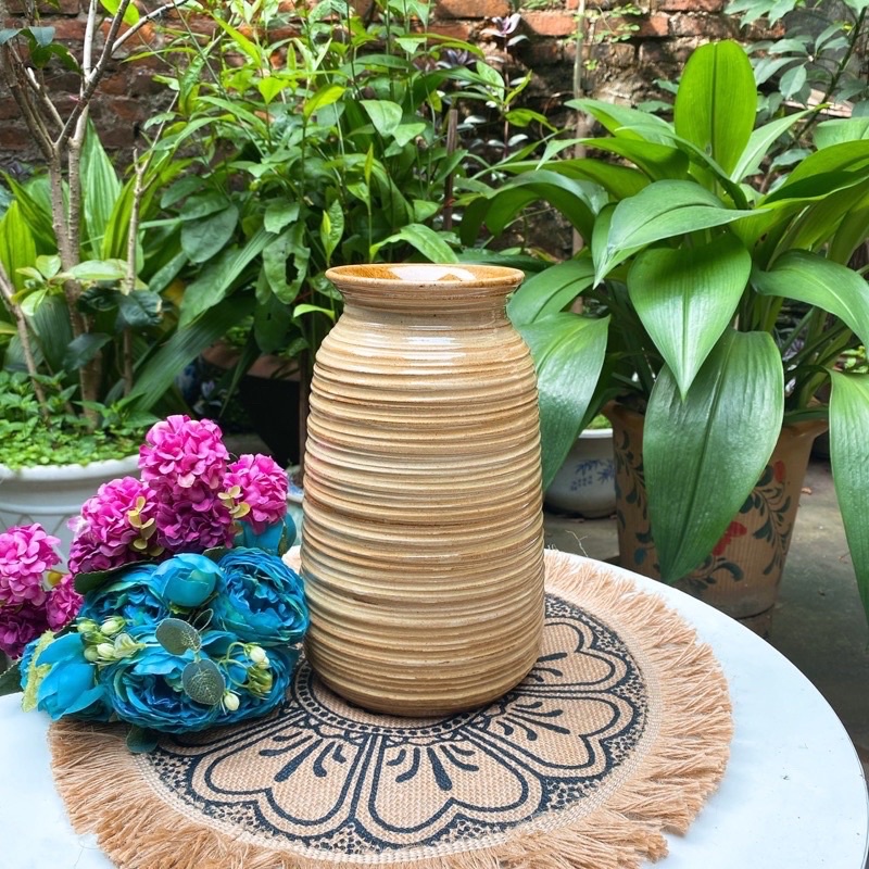 Lọ Hoa Gốm Sứ Mộc Bát Tràng- Bình Hoa Sắc Màu- Decor Trang Trí