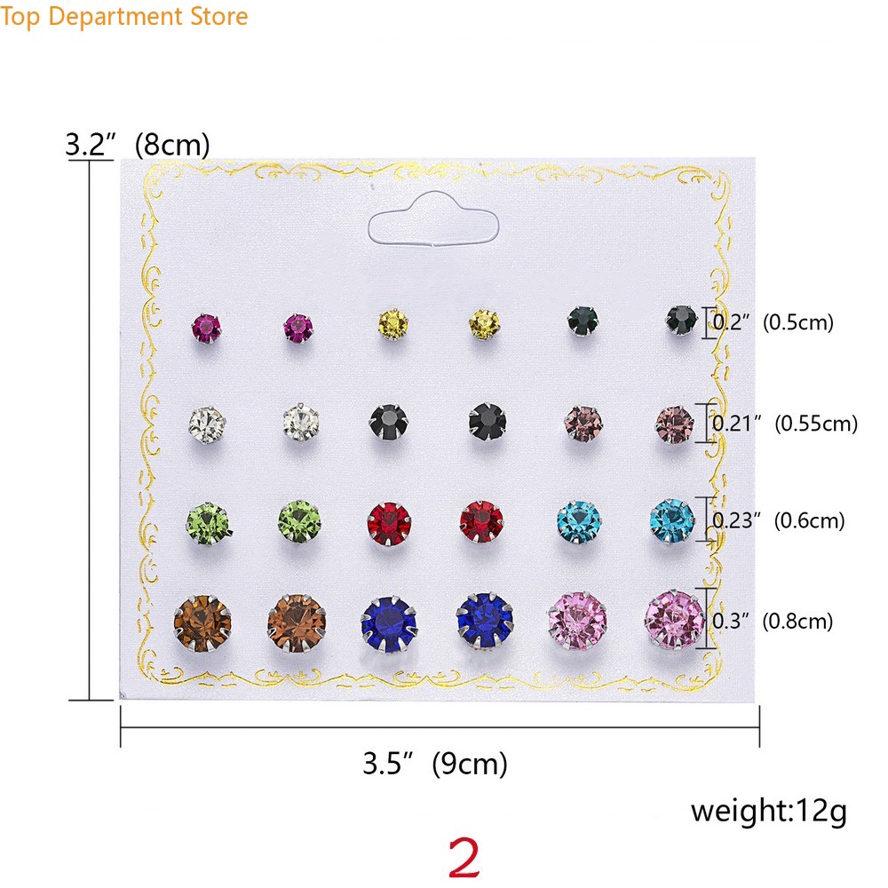 Set 12 đôi hoa tai đính đá thời trang cho nữ