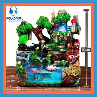 Thác nước phong thuỷ để bàn  và đài phun nước,tiểu cảnh hòn non bộ bể cá mini sáng tạo bánh xe phong thuỷ cỡ lớn 40 cm