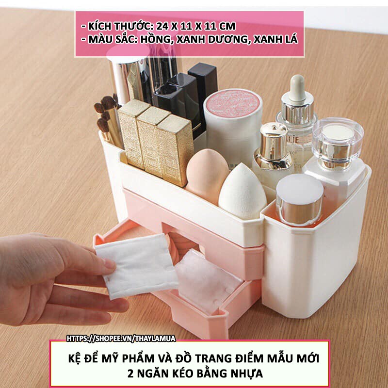 Kệ nhựa đựng mỹ phẩm và đồ trang điểm mẫu mới 2 ngăn kéo