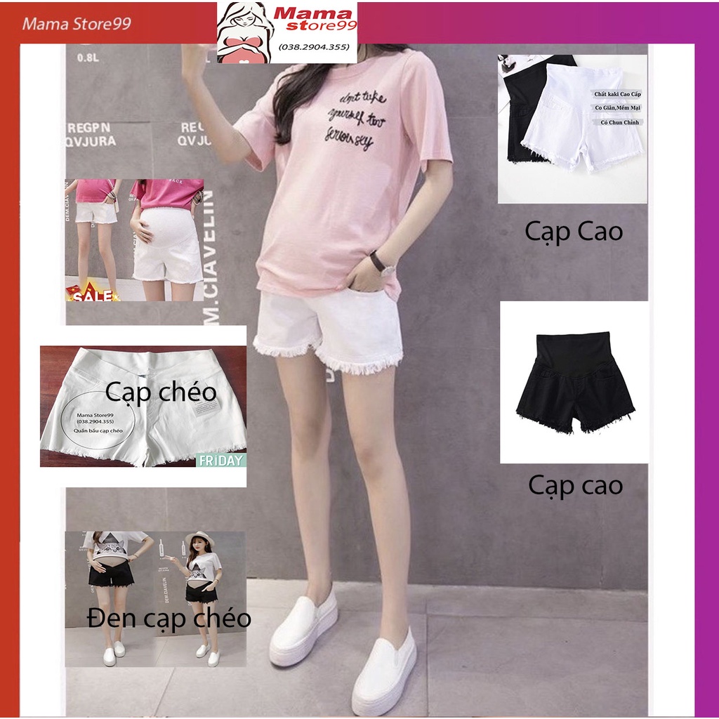 Quần Sooc Bầu Mùa Hè Chất Kaki Cạp Cao. Quần Bầu Cạp Chéo Có Dây Chun Chỉnh Bụng HN0208 Mama Store99