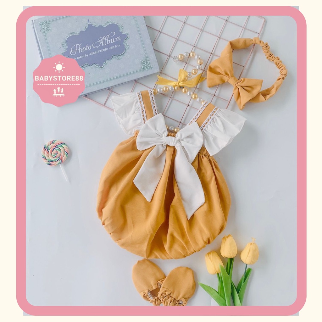 Bodysuit cho bé sơ sinh - BABYSTORE88 - sét Body vàng 2 dây kẹp ren thiết kế cao cấp V65 váy cho bé gái sơ sinh