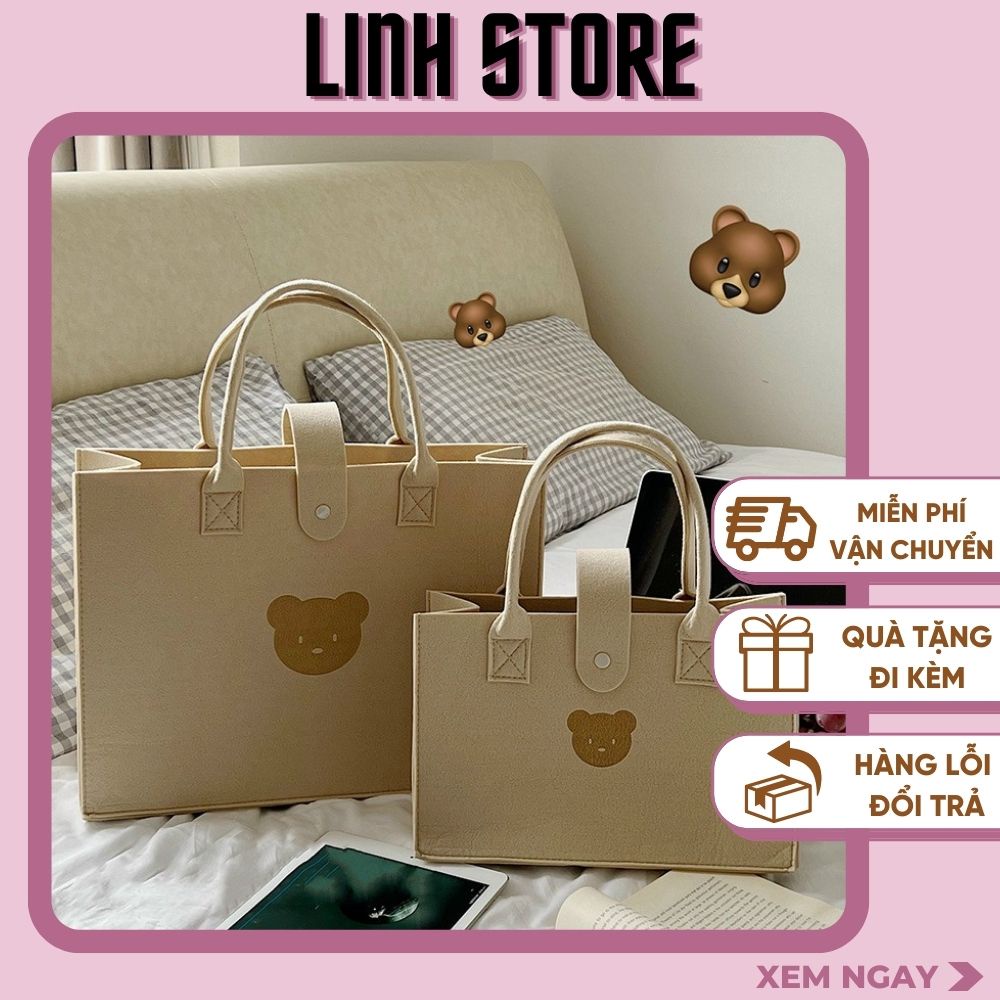 Túi xách nữLinh Store Túi vải nỉ xốp gấu xinh xắn đựng được nhiều đồ, đi du lịch đi chơi.