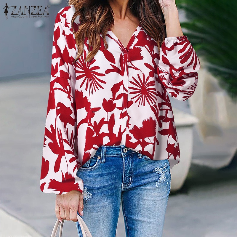 Zanzea Áo Kiểu Tay Dài Cổ Chữ V In Họa Tiết Hoa Dành Cho Nữ