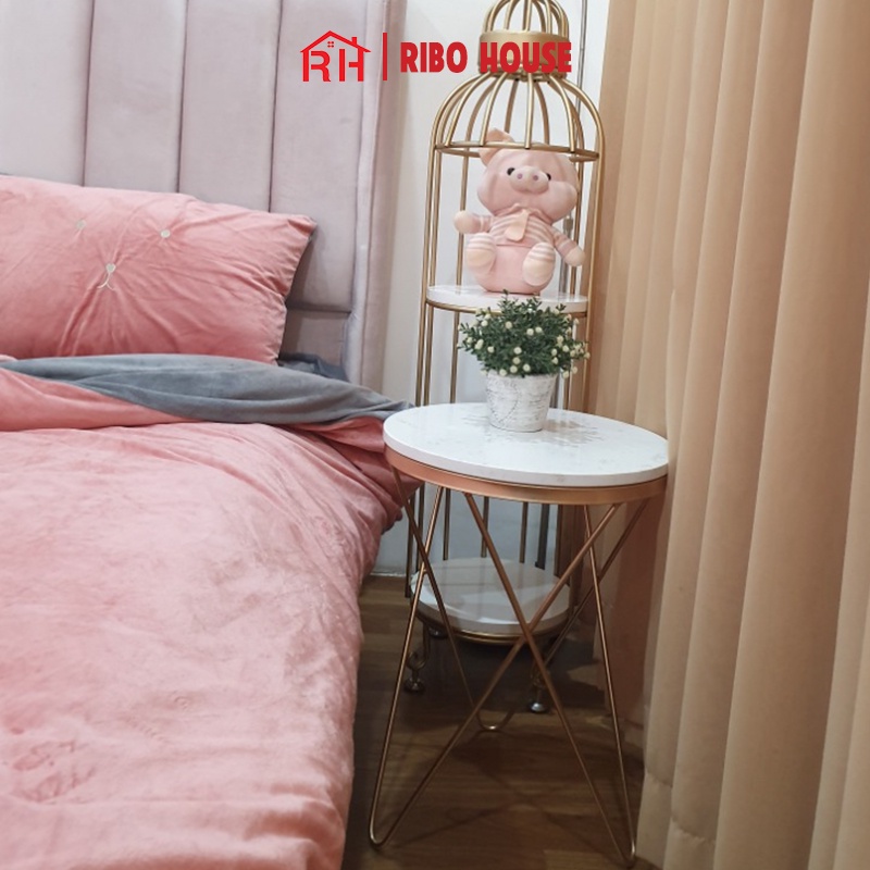 Bàn trà sofa RIBO HOUSE mặt đá tròn vân mây khung hình sao, bàn trang trí phòng khách tiệm nails spa homestay RIBO82