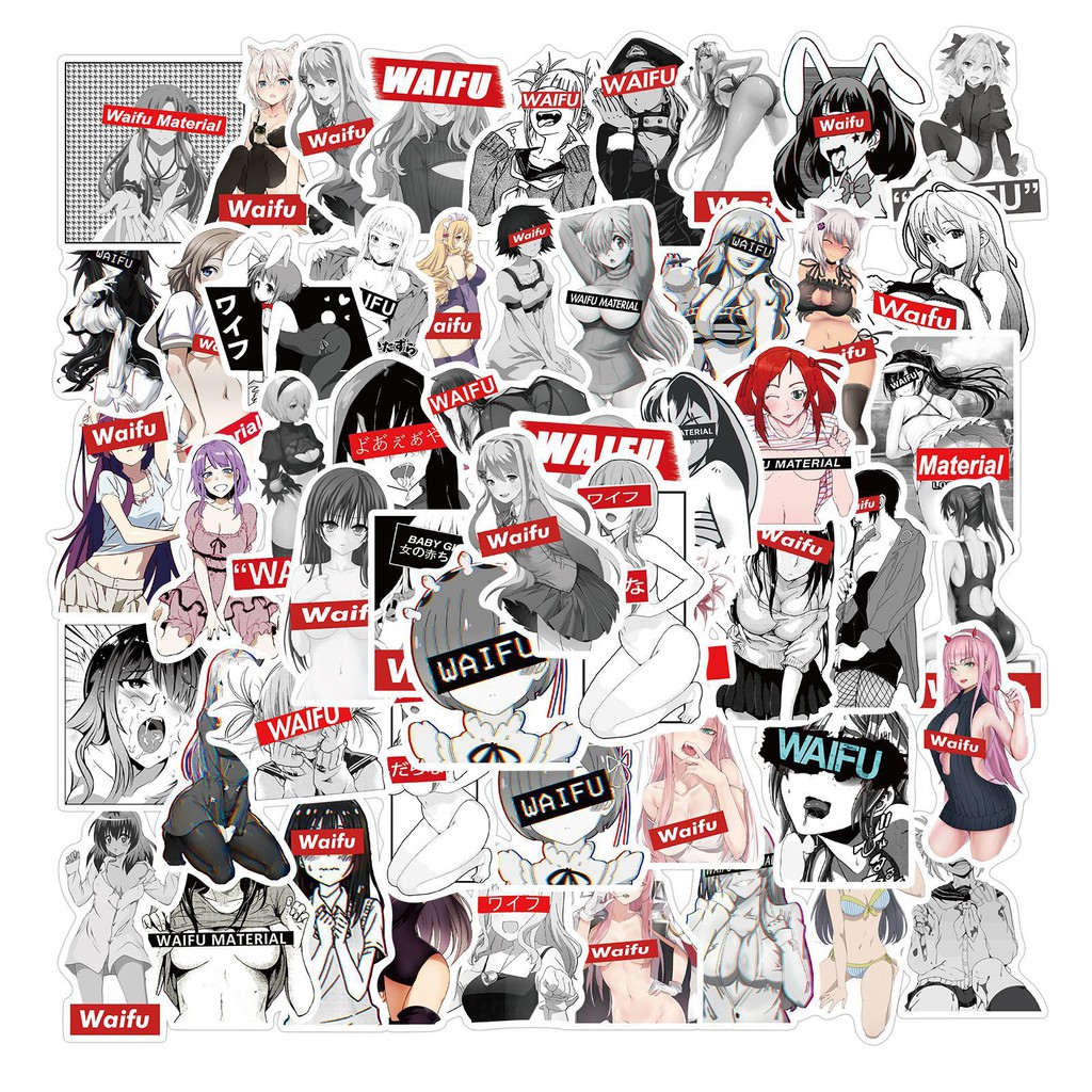 Set 50 miếng sticker dán trang trí hình Waifu xinh xắn