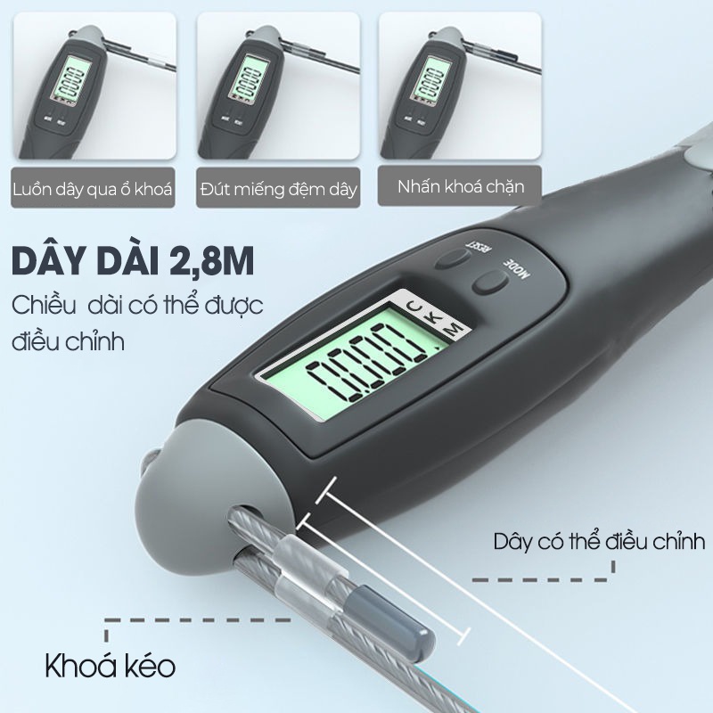 Dây Nhảy Không Dây Đếm Số Vòng Tự Động, Dây Nhảy Tăng Thể Lực 4 Chế Độ Kèm Tạ, Chống Trượt