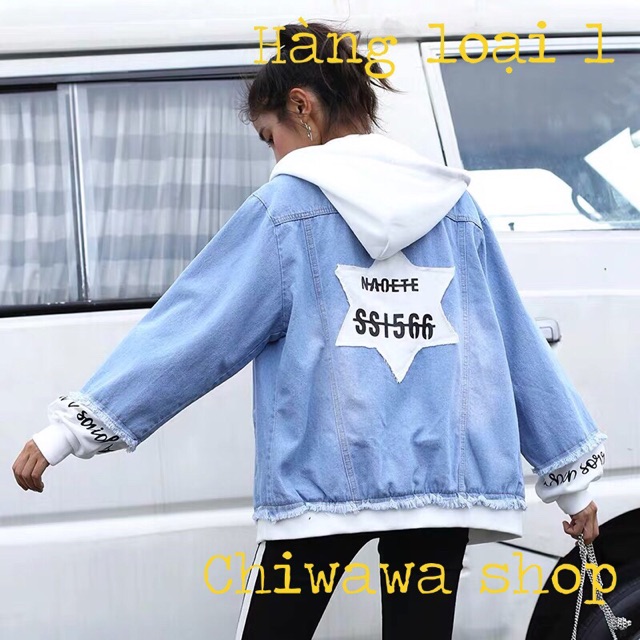 [Video] Áo khoác jean nữ ngôi sao tinh tú Hàn Quốc style mũ nỉ trắng và viền tay đỉnh cao loại 1