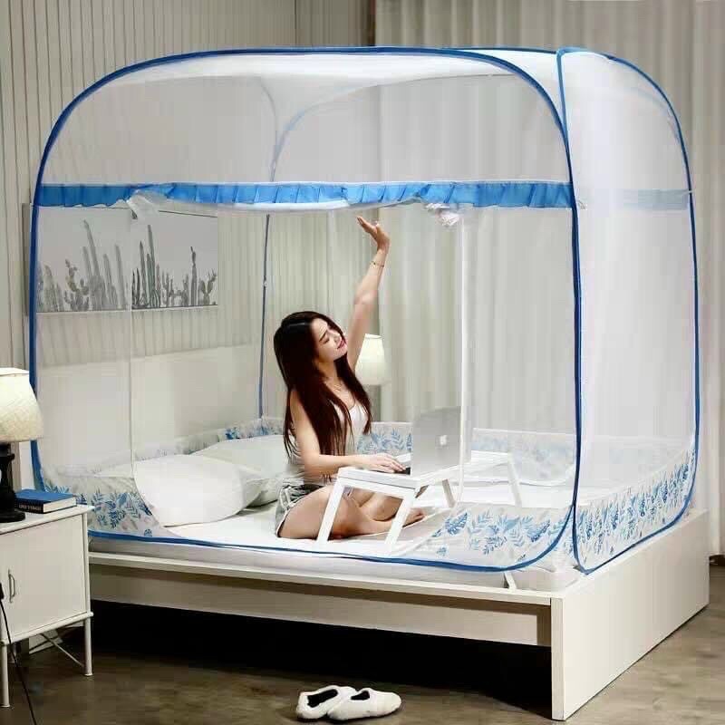 Màn chụp tự bung đỉnh vuông Hậu Bạn - Mẫu mùng chụp tự bung người lớn chống muỗi gấp gọn tiện dụng