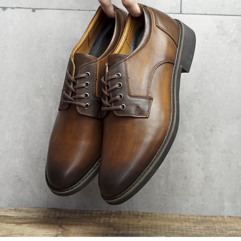 Giày da nam công sở derby mũi tròn cột dây màu đen da bò