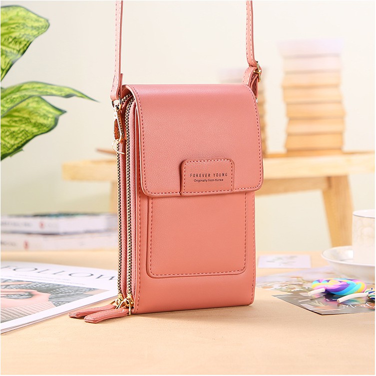 Ví nữ đựng điện thoại hai khóa kéo (kèm dây đeo chéo) thời trang BAG U DF195