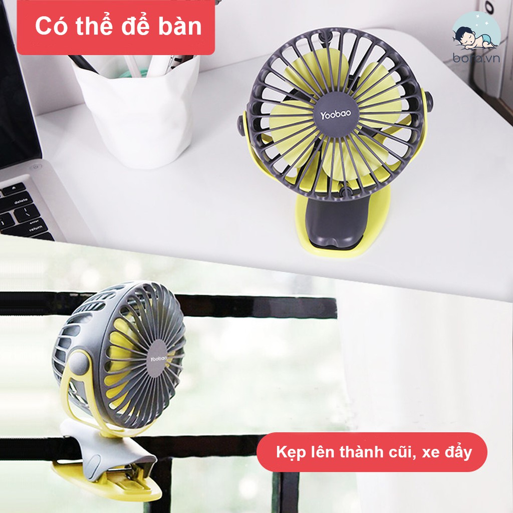 Quạt tích điện Yoobao F04 xoay 720 độ [Pin dùng 32h, đế kẹp đa năng, bảo hành 12 tháng] | BigBuy360 - bigbuy360.vn