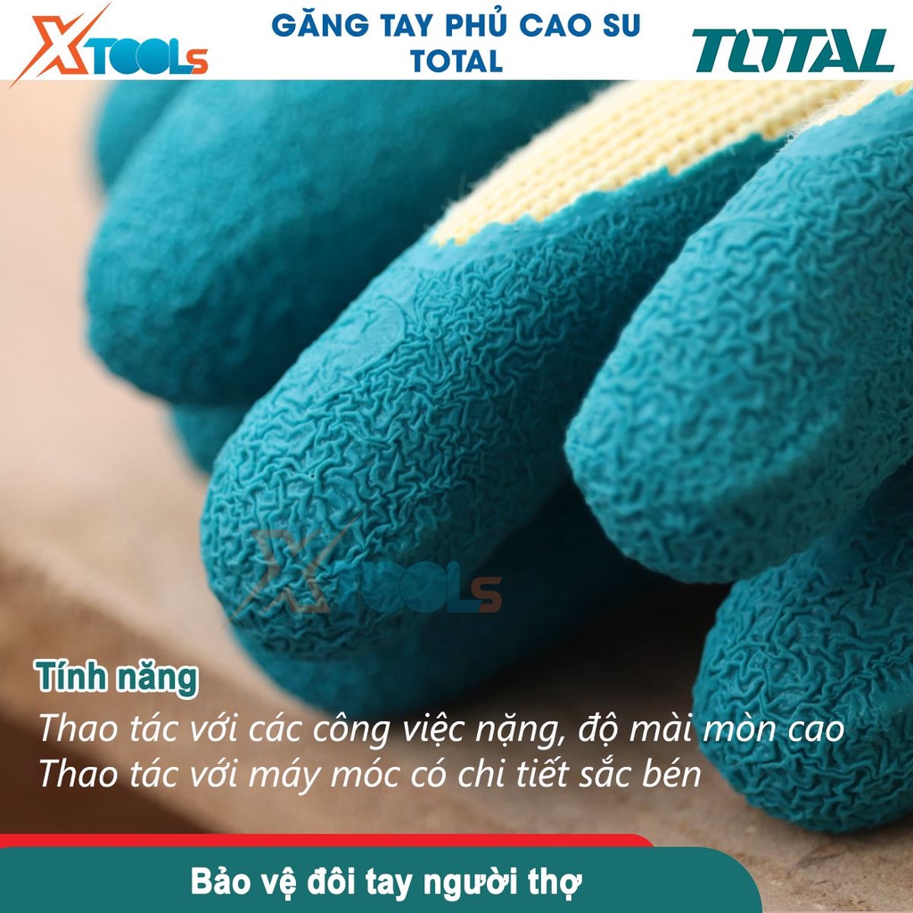 Găng tay bảo hộ phủ cao su Total TSP13101 chống dầu nhớt, chống trầy, tăng độ bám găng tay lao động