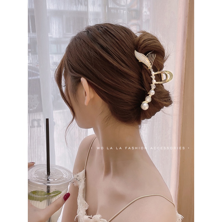 Kẹp Tóc Đính Đá / Ngọc Trai Giả Bằng Kim Loại Cỡ Lớn Phong Cách Hàn Quốc 2022