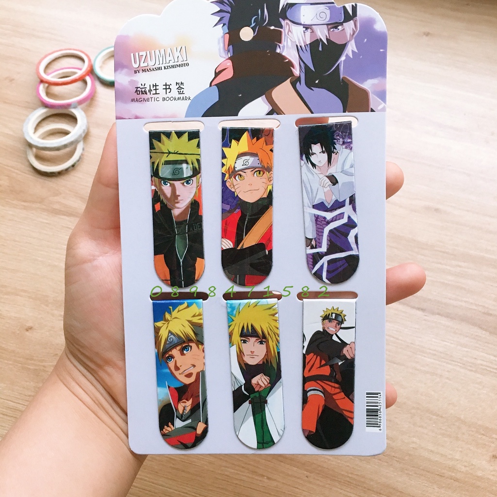 Z0645 (nhiều Mẫu) Set 6 Tấm Bookmark Nam Châm Naruto Ánh Kim Lấp Lánh Bukao