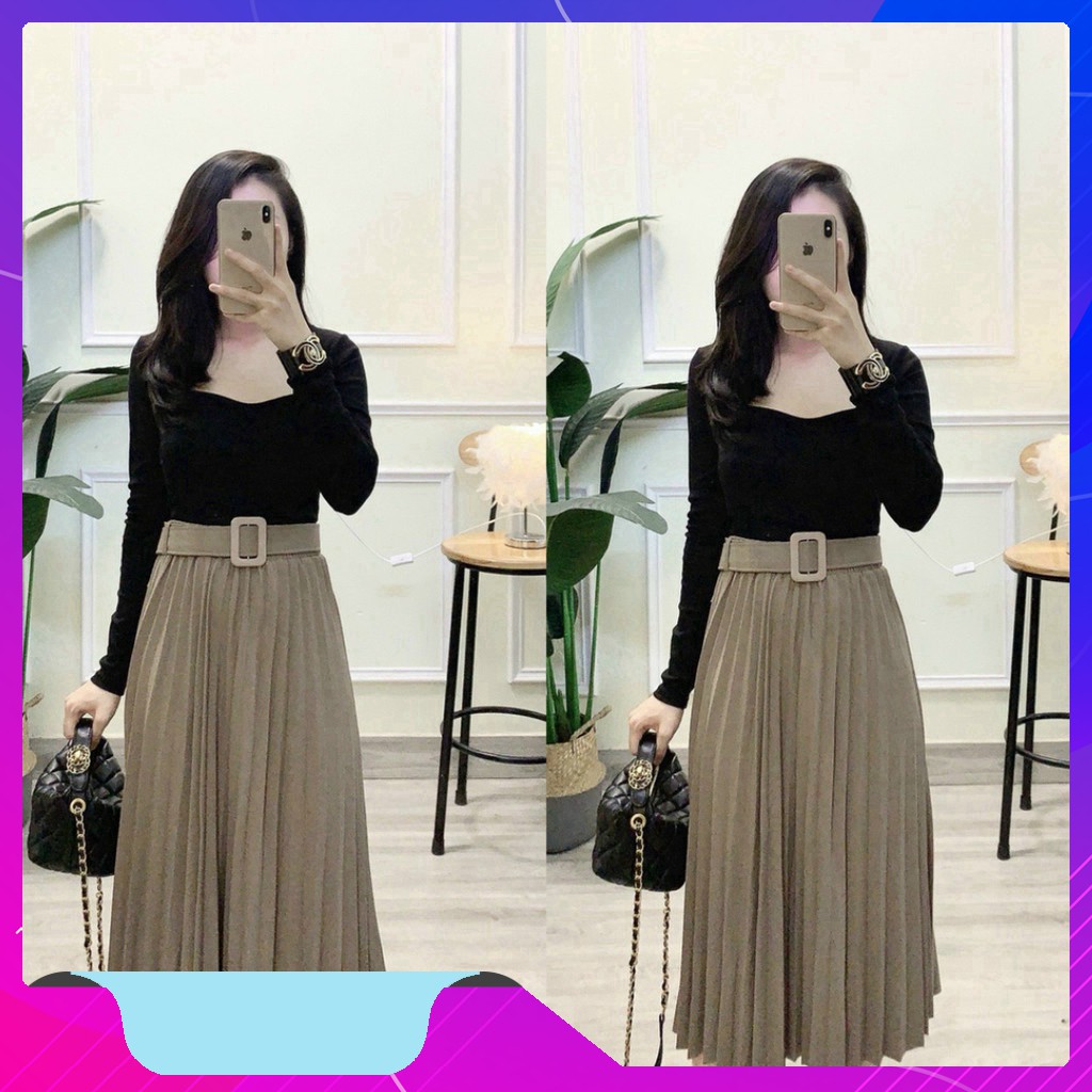 chân váy xếp ly kèm đai loại đẹp Yannan video+ ảnh thật loại 1 giá tốt