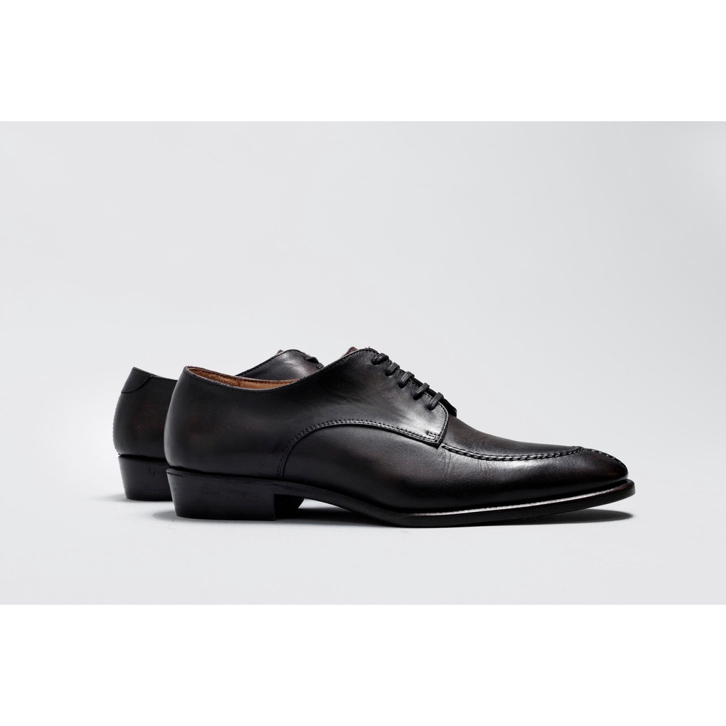 Giày Tây Cổ Thấp Nam Derby Split Toe Alain Đen Da Bò Cao Cấp Đế Gỗ Bọc Da - Thương Hiệu Alain Shoemaker