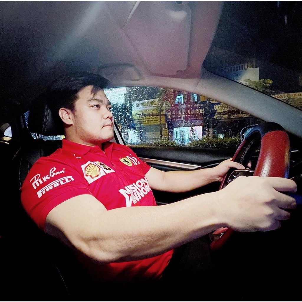 Áo thun có cổ nam F1 Ferrari, Áo polo cotton thể thao cộc tay full size