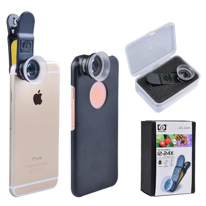 Bộ ống kính,lens apexel chụp ảnh cho điện thoại,chụp macro 12x và 24x