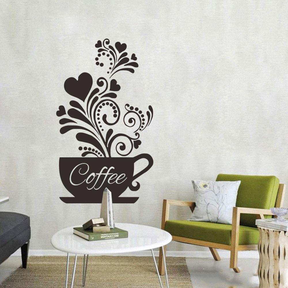 Miếng Dán Tường Trang Trí Hình Tách Cà Phê / Hoa / Trái Tim DIY