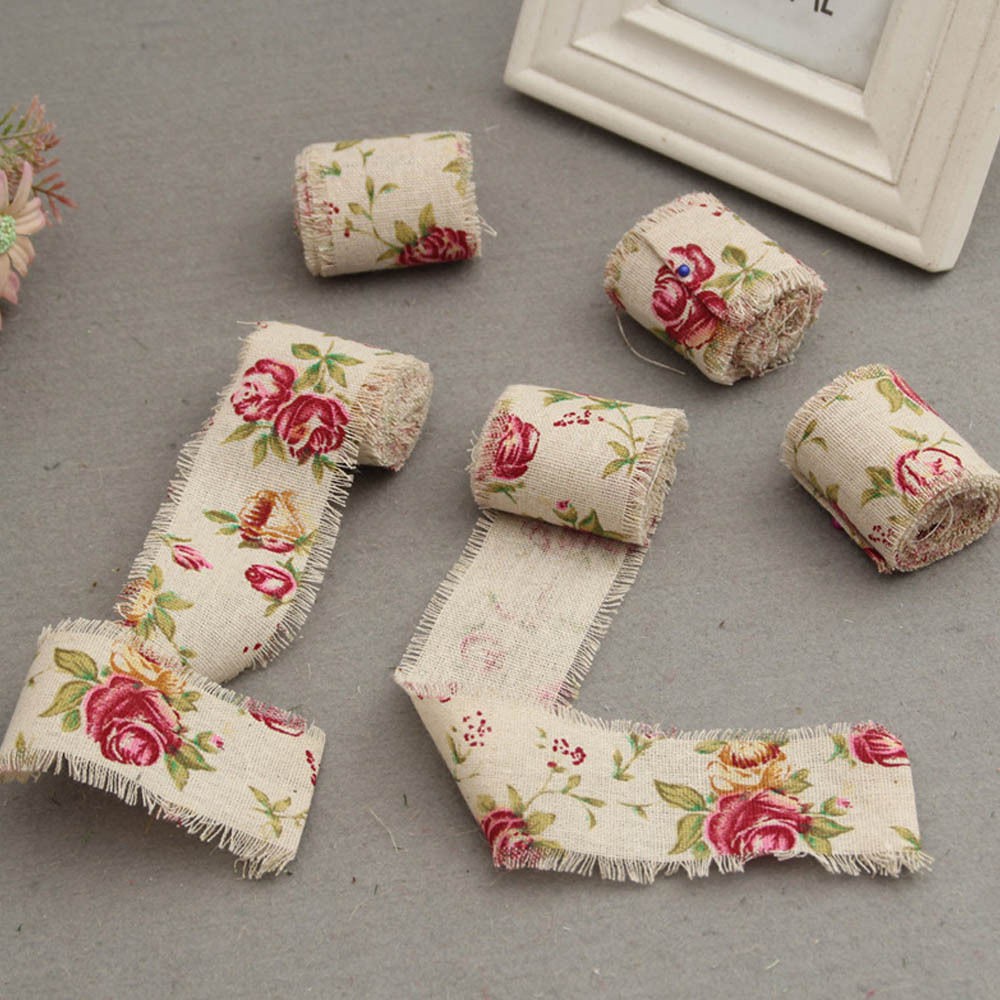 2m vải sợi đay in hoa vintage trang trí đám cưới