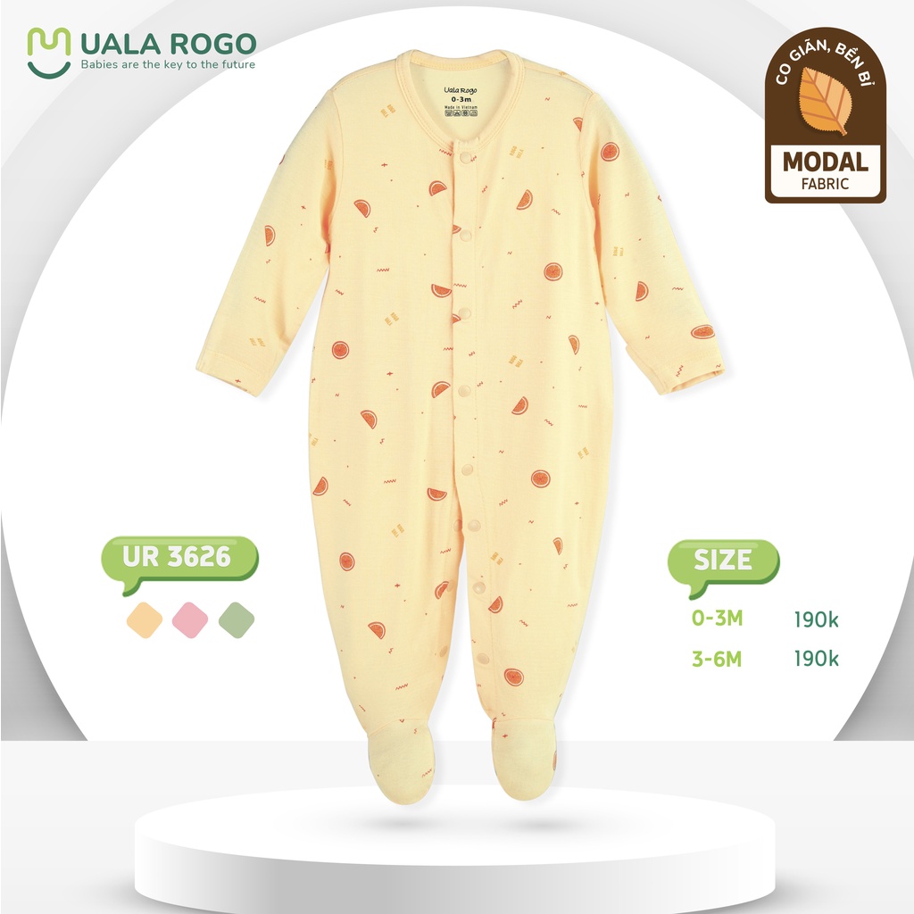 Body Uala Rogo Modal liền chân dài tay hoa quả cao cấp mềm mịn thoáng mát thấm hút tốt cho bé trai bé gái 3626