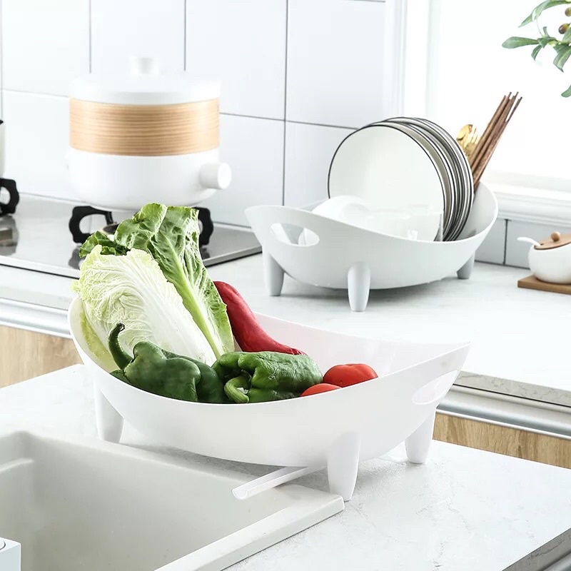 Rổ Giá Úp Bát Đĩa Thông Minh Hình Chiếc Thuyền Có Khay Hứng Nước, Ống Đũa - Đồ dùng nhà bếp thông minh