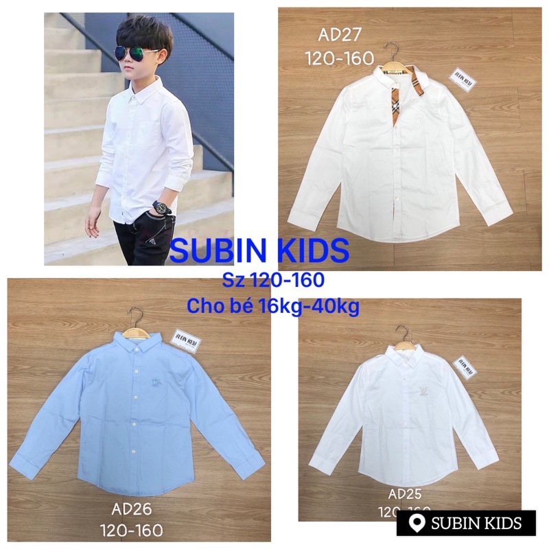 Áo sơ mi trắng trẻ em AD25 sz 16-40kg Áo sơ mi bé trai đi học đi chơi mềm  SUBIN KIDS AD26 AD25