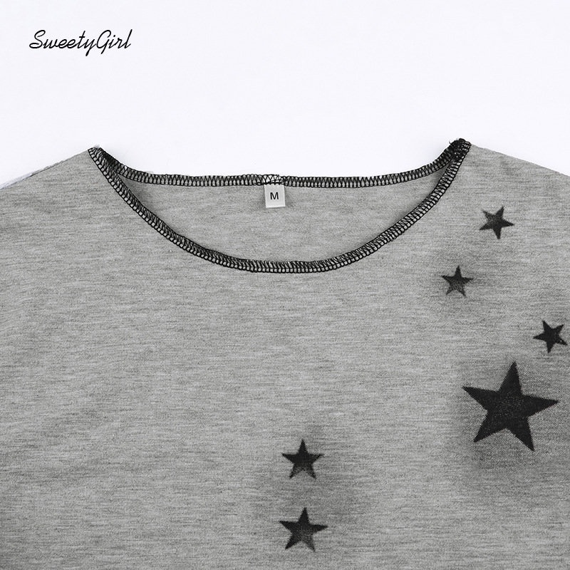 Áo Thun Tay Dài Cổ Tròn In Hình Ngôi Sao Phối Màu Tương Phản Thời Trang 2022 Cho Nữ