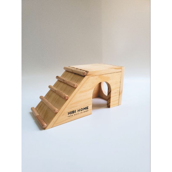 Chuồng hamster, nhà hamster HiBi Home hình bậc thang bằng gỗ thông cao cấp, 16 x 8 x 8cm