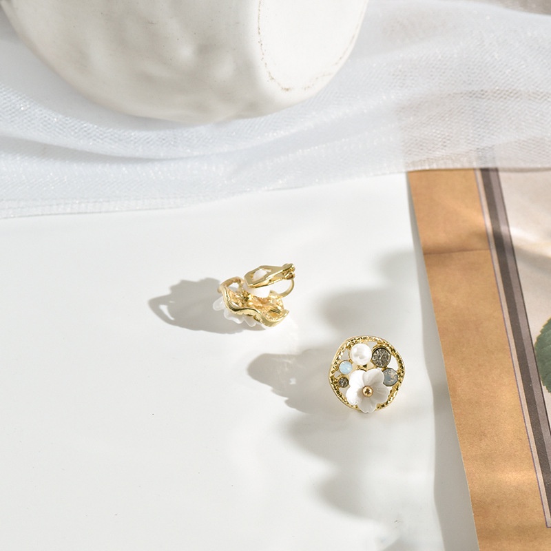Khuyên tai kẹp không bấm lỗ chốt cố định K078 bằng hợp kim mạ vàng hình tròn bông hoa dáng ngắn Leous Accessories