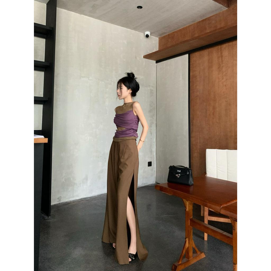 Bộ Áo Lưới Chắp Vá Với Quần Dài Dáng Rộng Xẻ Tà Và Giảm Béo (Đặt Hàng Riêng Lẻ)