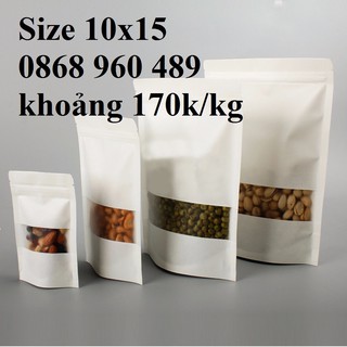 [Trắng] - 10x15 -  50 túi zipper giấy Kraft trắng chất lượng cao, có cửa sổ, đáy đứng, chống nước