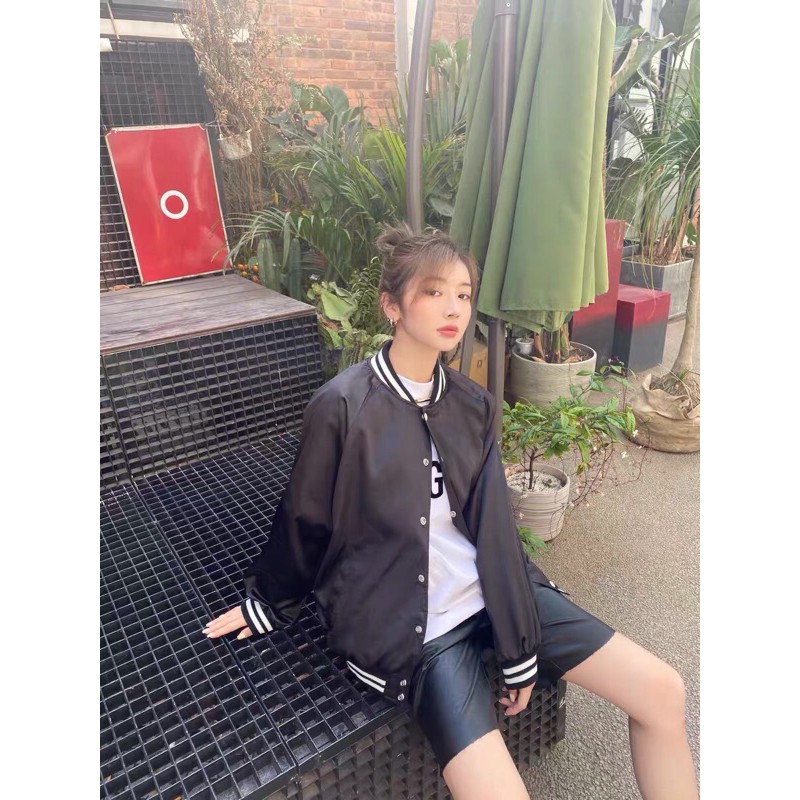 Áo Khoác BOMBER DÙ 2 LỚP BASIC TRƠN Form Rộng Nam Nữ Unisex Ulzzang ( 2 Màu : Đen , Trắng )