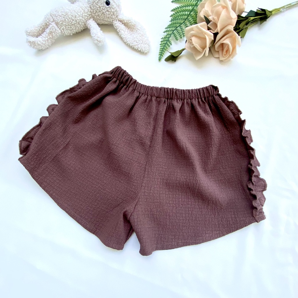 Quần đùi chất đũi cao cấp nhún bèo 2 bên cho bé gái