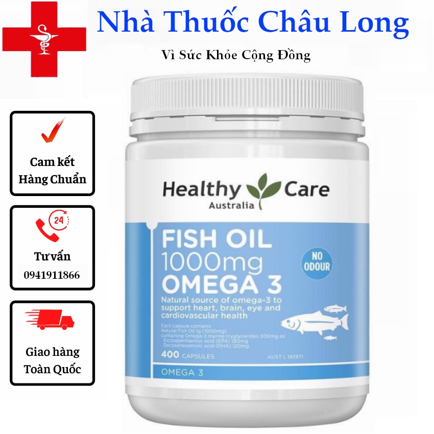 [Tem Chemist] Dầu cá Fish oil Omega 3 Healthy Care - Fish Oil 1000mg Omega 3 400v