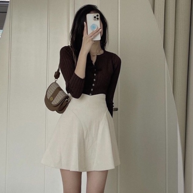 (ảnh +video thật)Chân váy xoè nhung tăm cạp cao, Chân váy chữ a ngắn kèm lót quần Linzstore | BigBuy360 - bigbuy360.vn