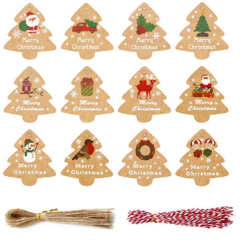 Set 48 Thẻ Giấy Kèm Dây Treo Trang Trí Cây Thông Noel