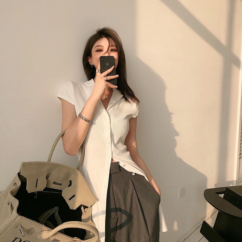 Đầm Dệt Kim Tay Ngắn Dáng Ôm Màu Trắng Thời Trang Mùa Hè Phong Cách Hàn Quốc Cho Nữ