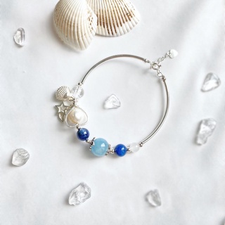 Kiềng bạc phối đá Phong thuỷ Aquamarine Thiên nhiên