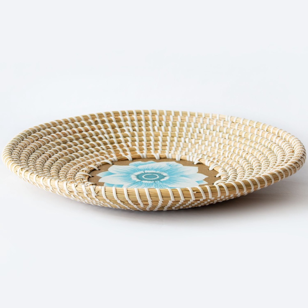Đĩa cói đế gỗ trang trí, đựng hoa quả bánh kẹo đồ cá nhân, decor phòng ngủ phòng khách phong cách Bắc Âu họa tiết 08